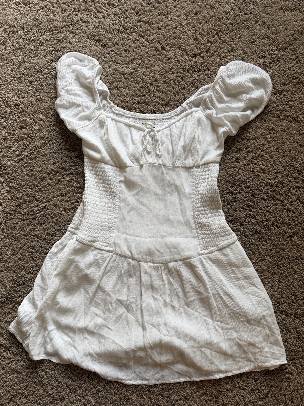 Hollister White Tie-Front Smocked Neckline Dress